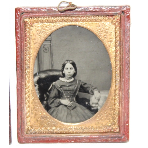 478 - 2 Victorian Ambrotype photographs of females, both in original gilt and leather frames, the largest ... 