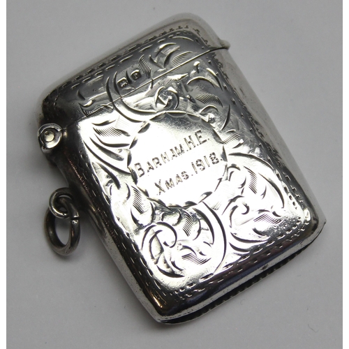 1006 - An antique silver vesta case with engraved decoration, Birmingham 1916 by Joseph Gloster Limited, ap... 