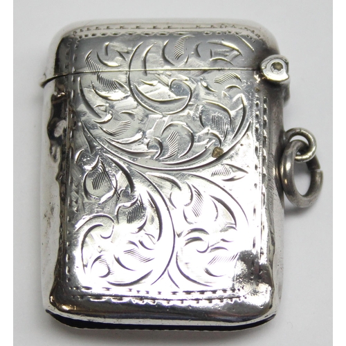 1006 - An antique silver vesta case with engraved decoration, Birmingham 1916 by Joseph Gloster Limited, ap... 