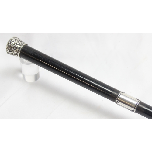 1020 - An antique ebonised and silver mounted conductor's baton, marked for London 1910, approx 46cm long