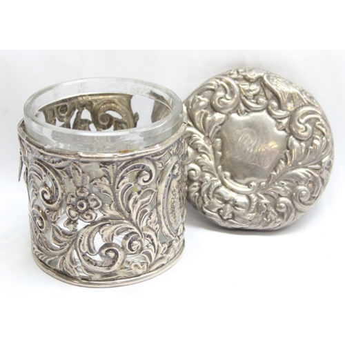 1020C - A silver covered jar, marked for Chester 1899 and a 19th century German silver server by Brahmfeld &... 