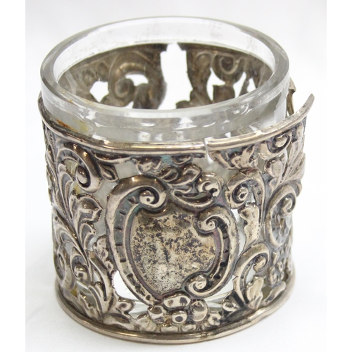 1020C - A silver covered jar, marked for Chester 1899 and a 19th century German silver server by Brahmfeld &... 