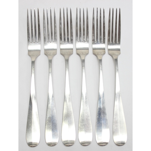 1030 - A set of 6 .800 silver dinner forks, unknown hallmarks but XRF testing approx 82% silver, each appro... 