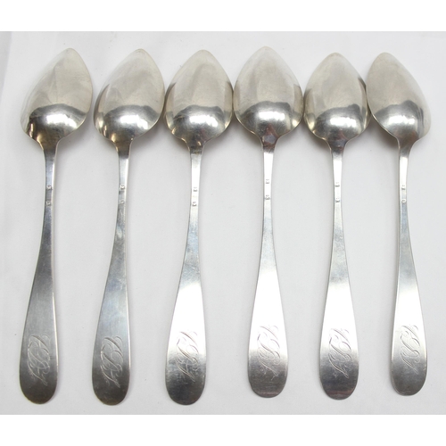 1031 - A set of 6 .800 silver serving spoons, unknown hallmarks but XRF testing approx 82% silver, each app... 