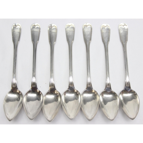 1032 - A set of 7 .800 silver teaspoons, unknown hallmarks but XRF testing approx 82% silver, each approx 1... 