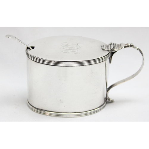 1048 - A Georgian silver mustard port of large form, marked for London 1788 by Henry Chawner, with blue gla... 