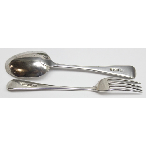 1049 - A boxed silver spoon and fork set with engraved decoration, London 1910 by Josiah Williams & Co (Geo... 