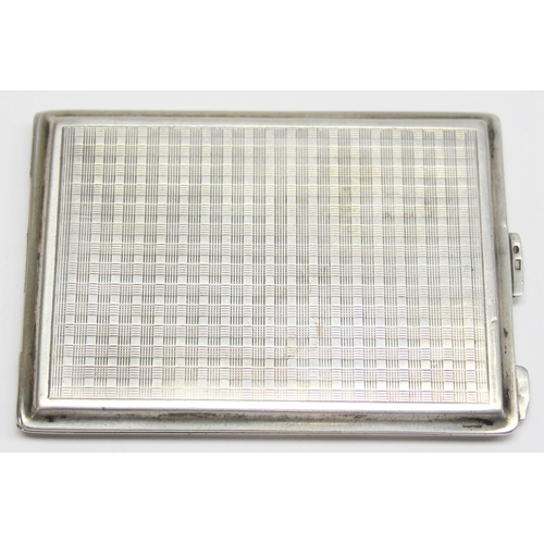 1053 - A vintage .900 silver cigarette case with engine turned decoration, marked 900 and XRF confirmed, ap... 