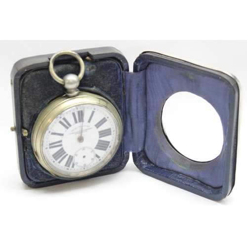 1054 - An antique silver pocket watch stand containing pocket watch, marked for London 1904 by Goldsmiths &... 