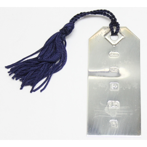 1065 - A vintage silver bookmark with tassel, marked for Birmingham 2004 by Harrison Brothers & Howson Ltd,... 