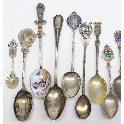 1067 - Qty of assorted silver collectors spoons, some with enamel decoration, most with marks and all XRF t... 