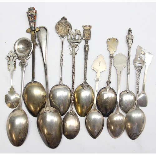 1067 - Qty of assorted silver collectors spoons, some with enamel decoration, most with marks and all XRF t... 