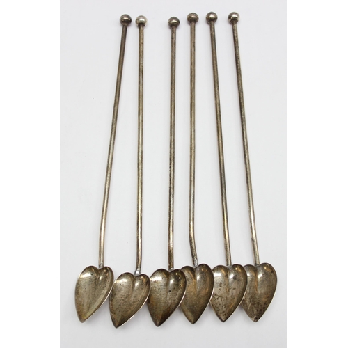 1099 - A set of 6 vintage sterling silver iced tea spoon straws with heart shaped bowl by Raimond, each mar... 