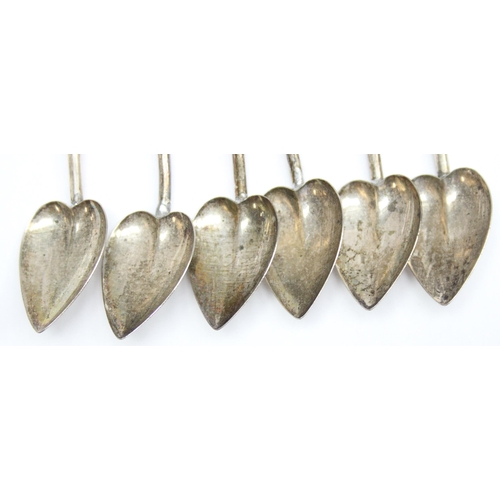 1099 - A set of 6 vintage sterling silver iced tea spoon straws with heart shaped bowl by Raimond, each mar... 