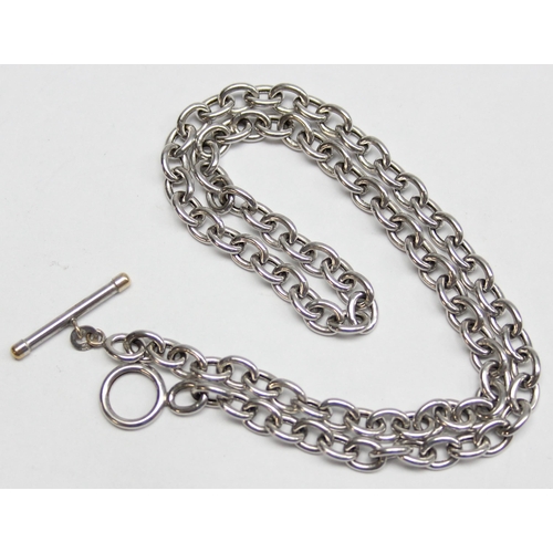 1110J - A vintage 9ct white gold belcher link necklace with toggle clasp, likely Italian, marked and XRF con... 