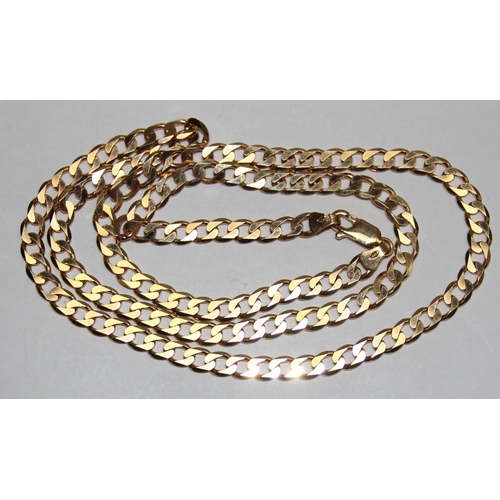 1110K - A long 9ct gold flattened kerb link necklace, Italian marks and XRF confirmed, approx 56cm long, app... 