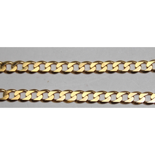 1110K - A long 9ct gold flattened kerb link necklace, Italian marks and XRF confirmed, approx 56cm long, app... 