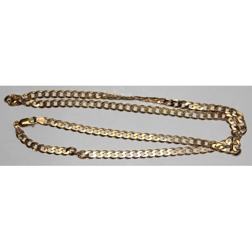 1110K - A long 9ct gold flattened kerb link necklace, Italian marks and XRF confirmed, approx 56cm long, app... 