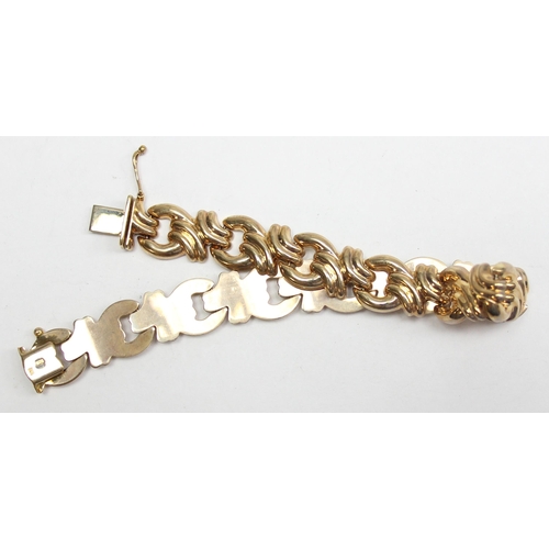 1110S - A 9ct gold fancy link bracelet with open box clasp, marked 375 and XRF confirmed, approx 20cm long, ... 