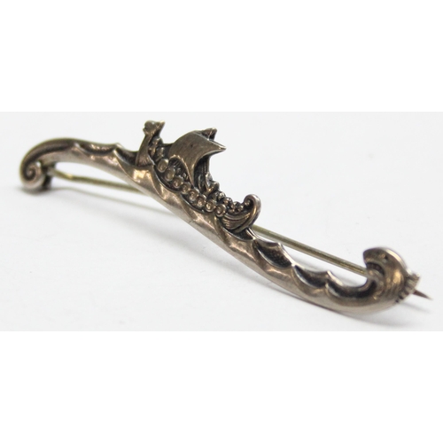 1190G - A retro Norwegian 830s silver Viking Longboat brooch in stormy seas, marked to reverse and XRF confi... 