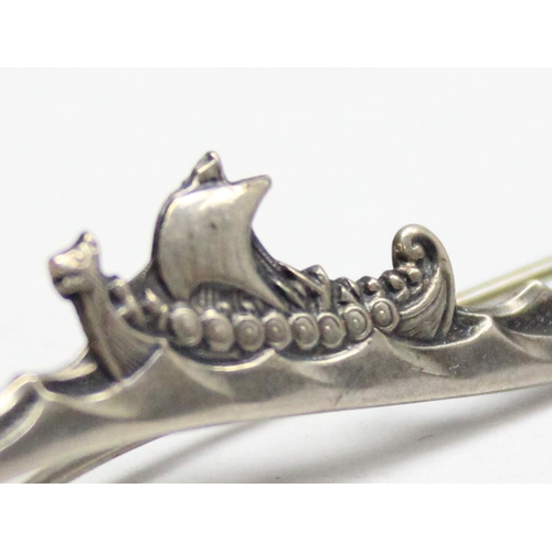 1190G - A retro Norwegian 830s silver Viking Longboat brooch in stormy seas, marked to reverse and XRF confi... 