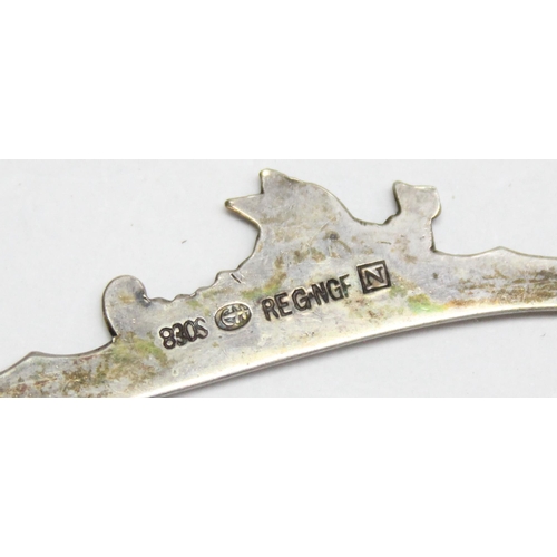 1190G - A retro Norwegian 830s silver Viking Longboat brooch in stormy seas, marked to reverse and XRF confi... 