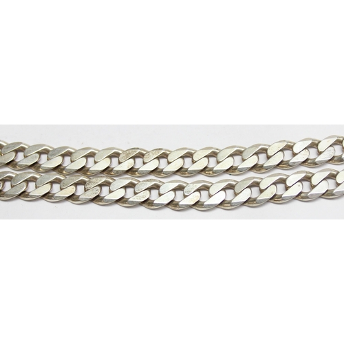 1190U - A long and heavy gauge flat silver kerb link chain necklace, approx 50cm long, marked and XRF confir... 