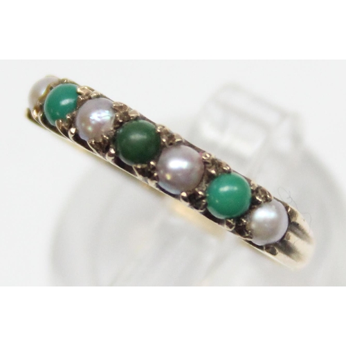 1194 - A vintage 9ct gold seed pearl and green stone ring, marked 9ct and XRF confirmed, approx size M, app... 