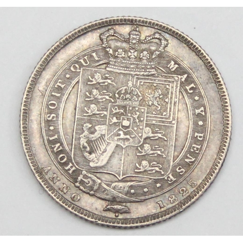 1202 - George IV 1825 silver shilling coin, extremely high grade, approx 5.65g gross