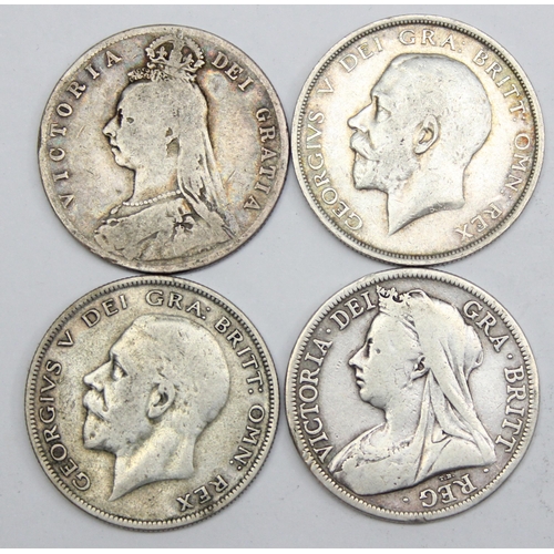 1204 - 4 silver half crown coins to inc 1889, 1900, 1915 & 1928, approx 55.08g gross