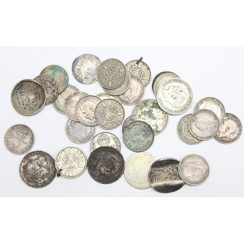 1230 - Qty of assorted British silver coins, all shillings, sixpences and 3d coins, George III and later, a... 