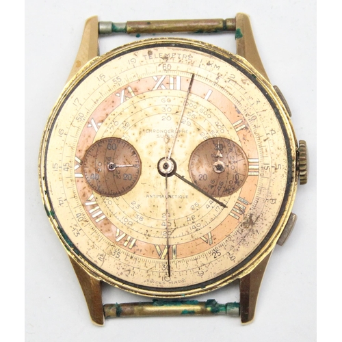 1328 - A vintage oversize Chronographe Suisse Chronograph watch with 18ct gold case and mechanical movement... 