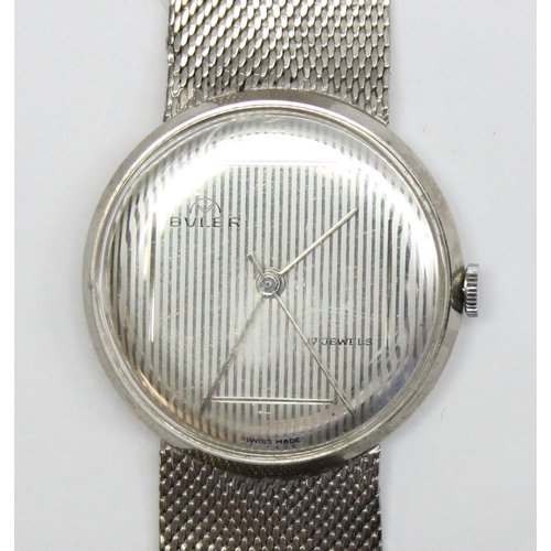 1333 - A retro Buler wristwatch with silver plated Flatmaster mesh strap and mechanical movement, the case ... 