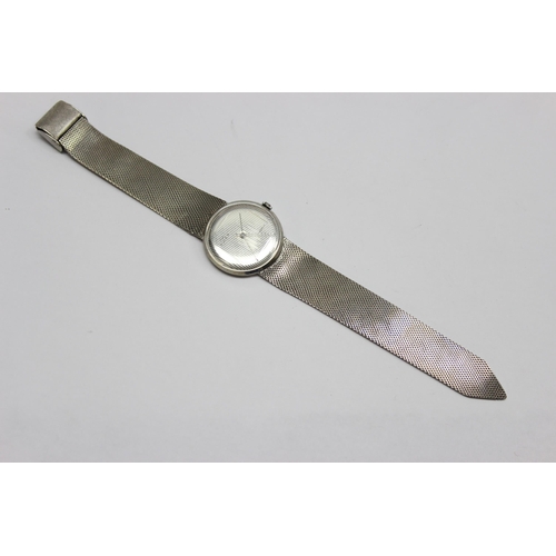 1333 - A retro Buler wristwatch with silver plated Flatmaster mesh strap and mechanical movement, the case ... 