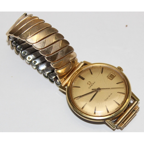 1342 - A vintage Omega Geneve gents watch in gold plated case with gold plated expanding Montal strap, the ... 