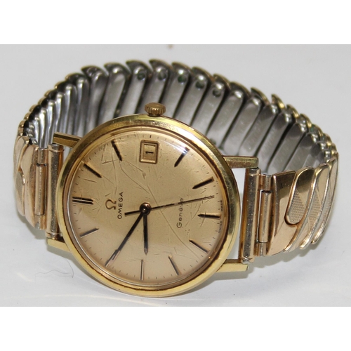 1342 - A vintage Omega Geneve gents watch in gold plated case with gold plated expanding Montal strap, the ... 