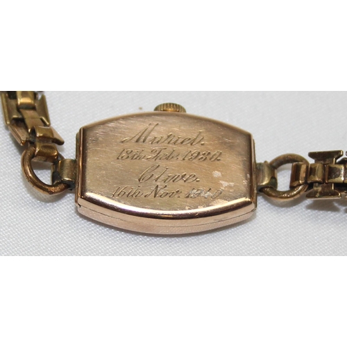 1357 - An early 20th century 9ct gold cased with rolled gold strap and a further rolled gold spare strap, c... 