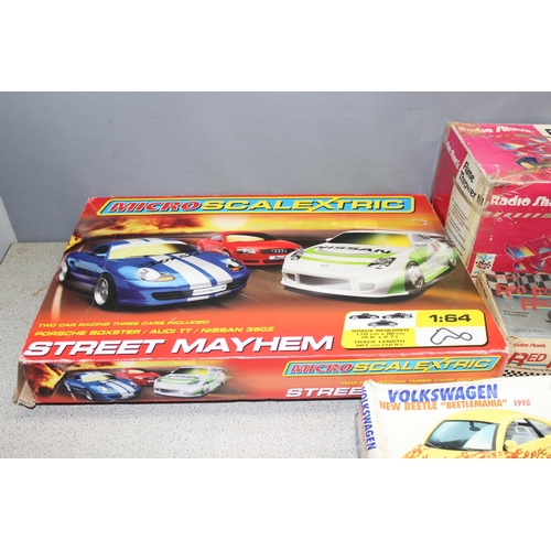 1520E - Vintage toys/games to incl Micro Scalextric Street Mayhem, Volkswagen Beetlemania and Radio Shack Fl... 