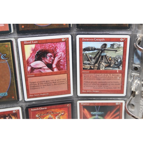 1593 - Single owner collection - A folder of red Magic the Gathering cards in plastic sleeves mostly from t... 