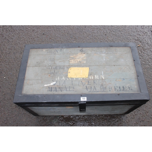 160 - A vintage galvanized metal edged trunk, approx 94cm wide x 51cm deep x 51cm tall