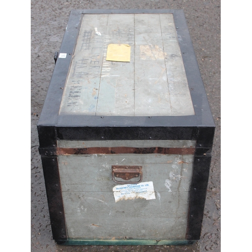 160 - A vintage galvanized metal edged trunk, approx 94cm wide x 51cm deep x 51cm tall