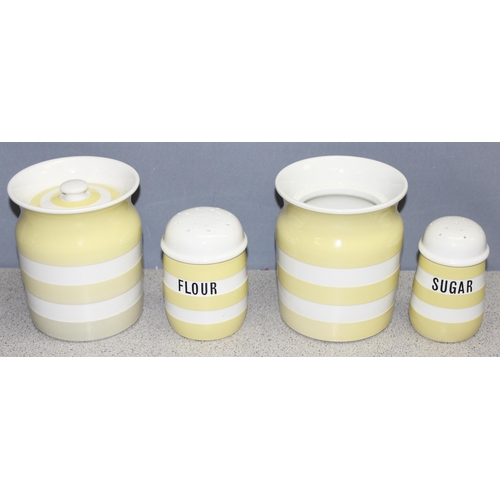 4 rare TG Green yellow Cornishware pieces to inc 2 storage jars, one