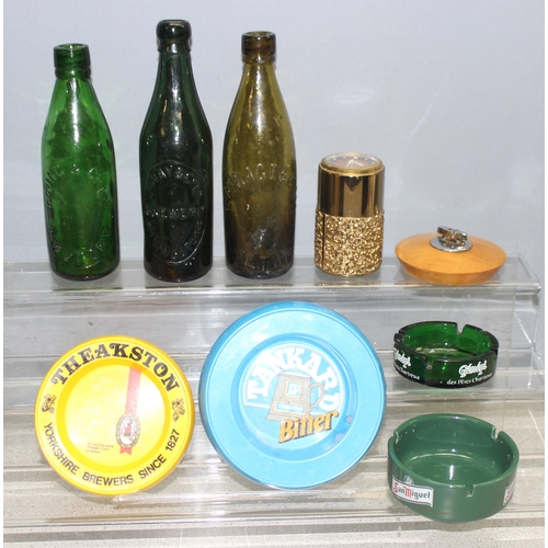 1858 - Mixed lot to incl vintage ashtrays, cigarette holder, glass bottles etc