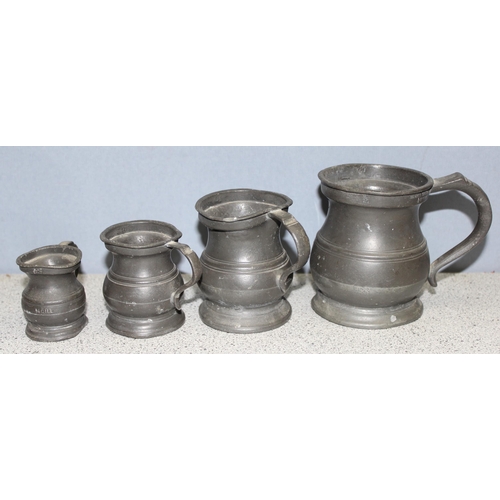 1864 - Qty of mixed metalware items to include pewter tankards and a copper kettle