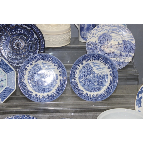 1867 - Qty of mostly blue and white china to include meat plate, vases and dinnerware