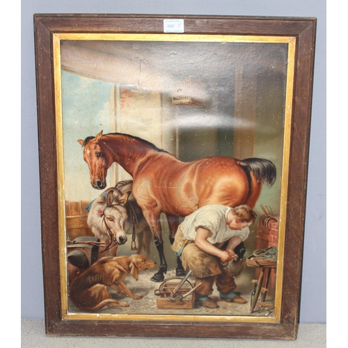 440P - After Sir Edwin Landseer, a vintage Pear's print 'Shoeing a Bay Mare', a farrier shoeing a horse whi... 