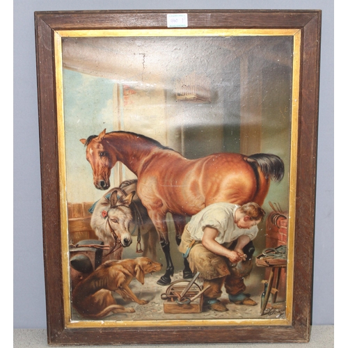 440P - After Sir Edwin Landseer, a vintage Pear's print 'Shoeing a Bay Mare', a farrier shoeing a horse whi... 