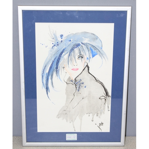 440Q - Jax (XX-XXI), mixed media artwork depicting a lady with Royal Ascot hat and cape, signed lower right... 