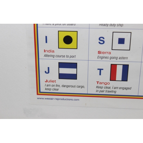 440T - Naval signal flags poster in frame, approx 53cm x 43cm