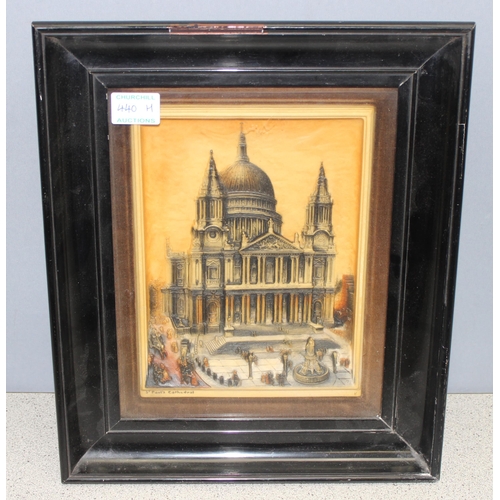 440H - An antique relief plaque of St Paul's Cathedral in antique ebonised frame, approx 40cm x 33cm inc fr... 